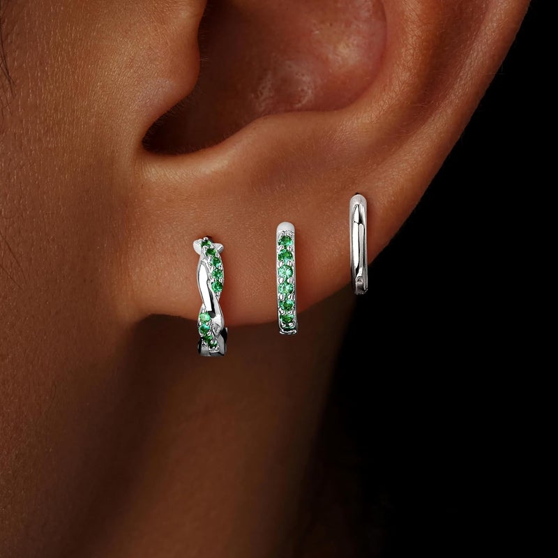 Inerney 14K Gold Plated Huggie Hoop Earrings for Women, Small Sterling Silver Earring Set Hypoallergenic Cartilage Helix Stacks, Mini Dainty Cute Trendy Birthstone Jewelry Gift for Multiple Piercings - Image 2